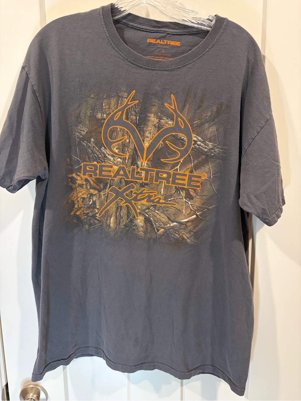Realtree Gray Short Sleeve T-Shirt with Orange Logo Graphic
